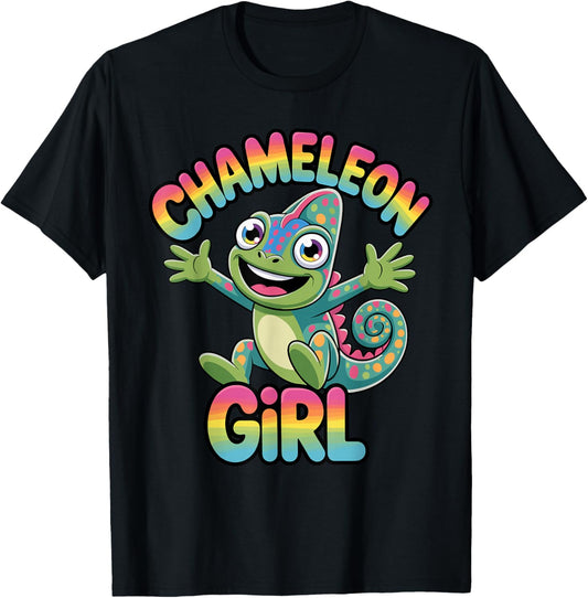 Reptile Modern Colorful Lovely Unique Retro Sweet Chameleon T-Shirt - T-Shirt | Black