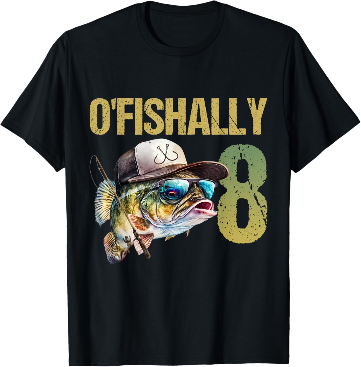 O'fishally 8 Years Old Funny Fishing 8th Birthday Boy Fish T-Shirt - T-Shirt | Black