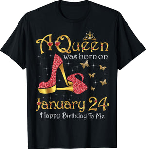 A Queen was Born on January 24, 24th January Birthday T-Shirt - T-Shirt | Black