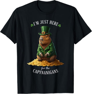 St Patricks Day Capybara Leprechaun Gold Coins Capynanigans T-Shirt - T-Shirt | Black
