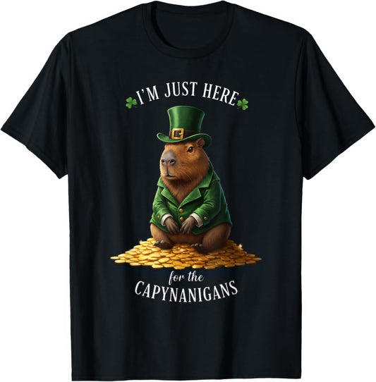 St Patricks Day Capybara Leprechaun Gold Coins Capynanigans T-Shirt - T-Shirt | Black