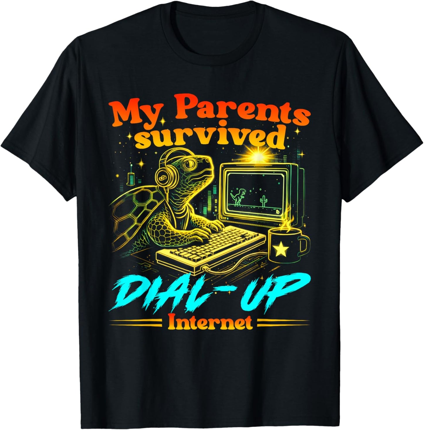 Retro Funny My Parents Survived Dial Up Internet Tech Humor T-Shirt - T-Shirt | Black