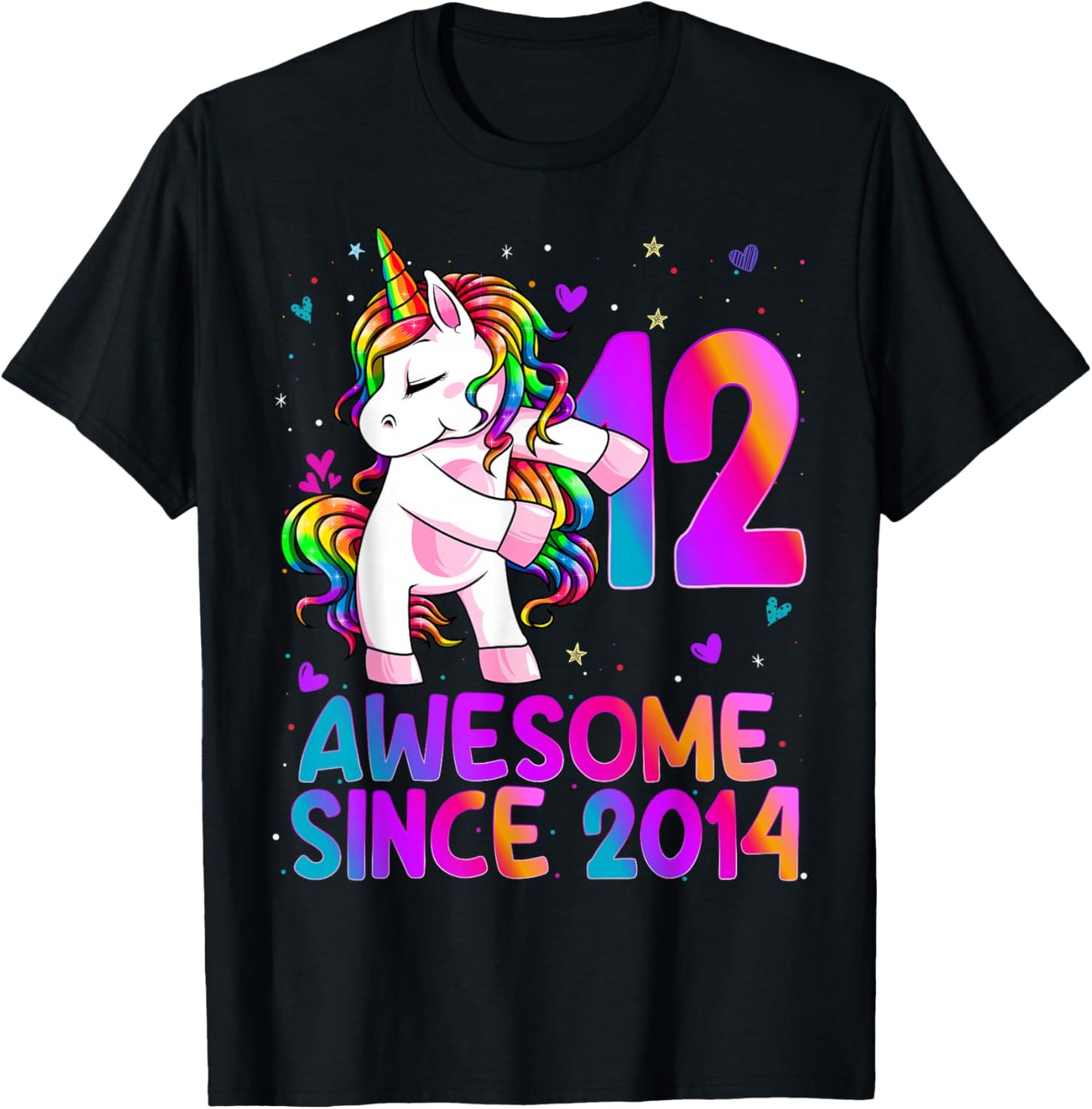 12 Year Old Girl Awesome Since 2014 12th Birthday Girl T-Shirt - T-Shirt | Black