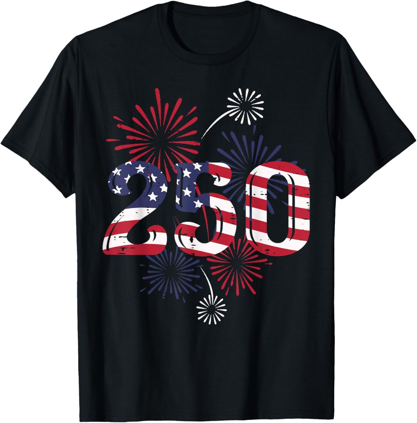 250 America Flag Fireworks 250th Anniversary Women Men Kids T-Shirt - T-Shirt | Black