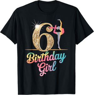 Gymnastics Gymnast 6 Year Birthday Girl 6th Bday Party T-Shirt - T-Shirt | Black