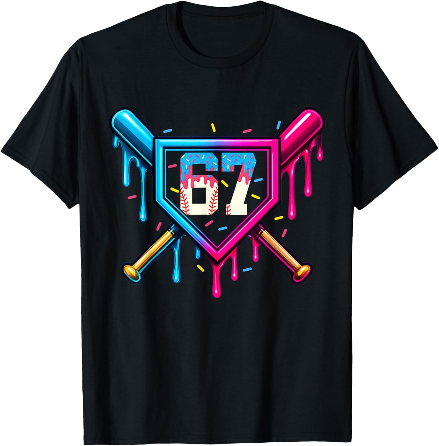 67 Ice Cream Drip Meme Six Seven Gen Alpha Slang T-Shirt - T-Shirt | Black