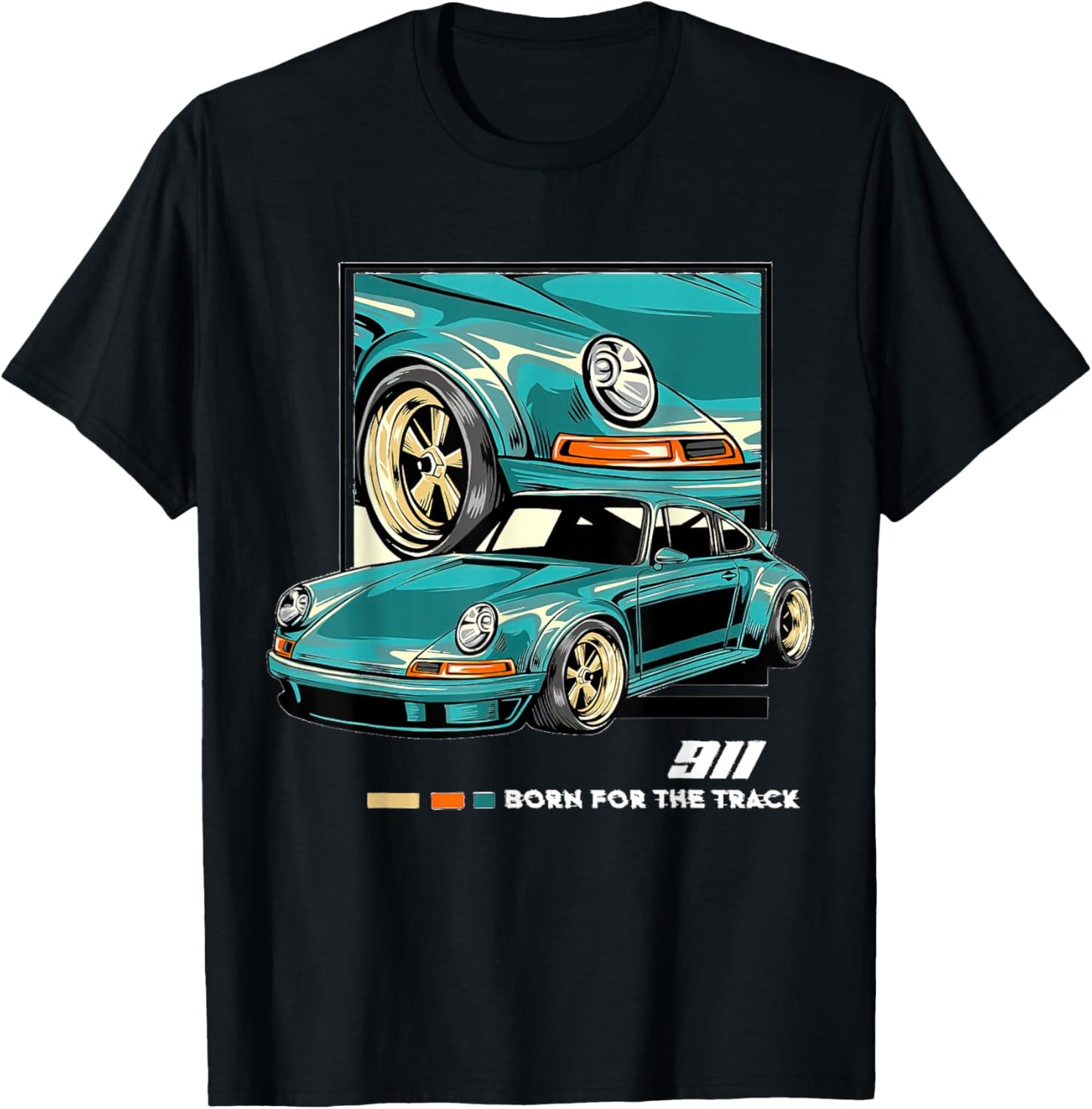 911 GT3 RS Classic Vintage Old Car USA Flag T-Shirt - T-Shirt | Black