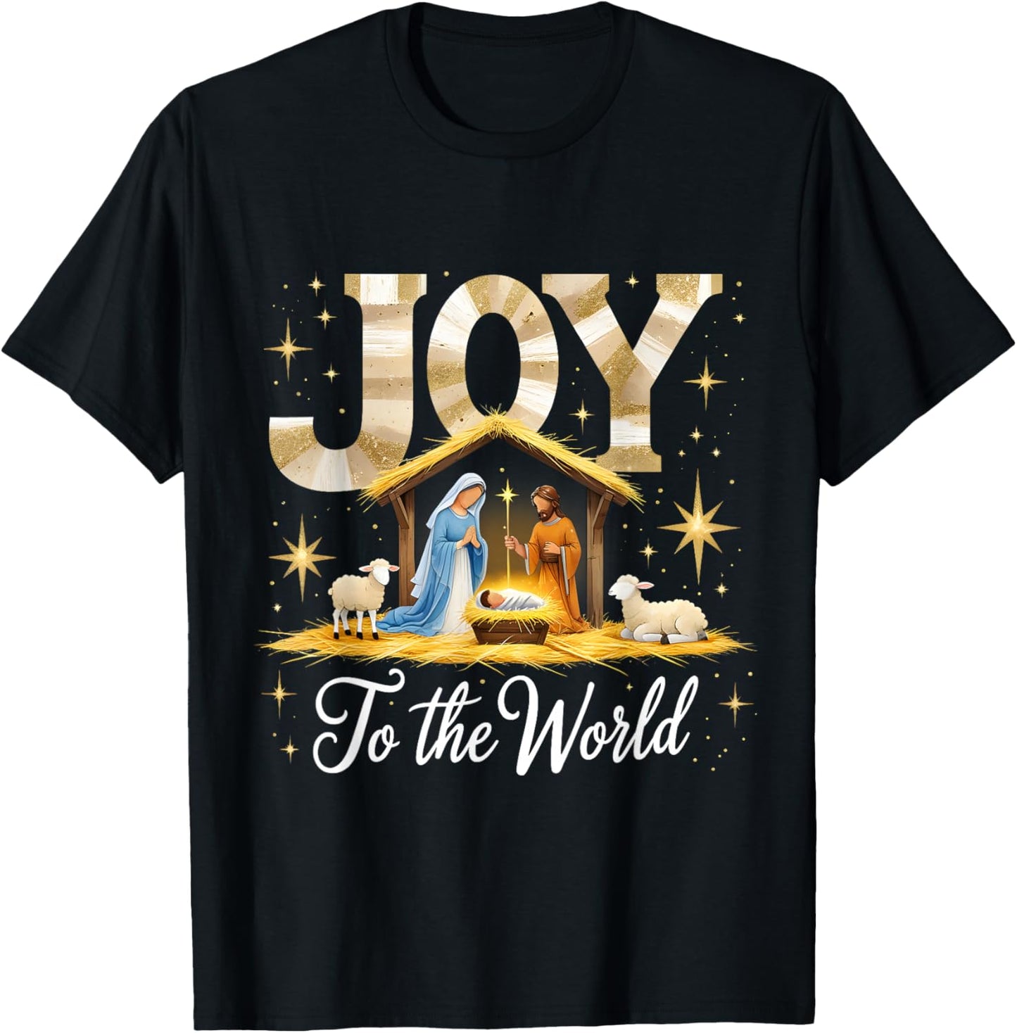 Joy to The World Nativity Scene Christmas T-Shirt - T-Shirt | Black