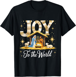 Joy to The World Nativity Scene Christmas T-Shirt - T-Shirt | Black