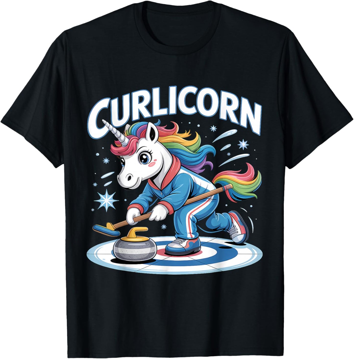Ice Curling Player Unicorn Ice Sport Funny Curling Sport T-Shirt - T-Shirt | Black