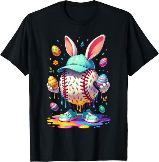 Easter Baseball Drip Easter Bunny Boys Women T-Shirt - T-Shirt | Black