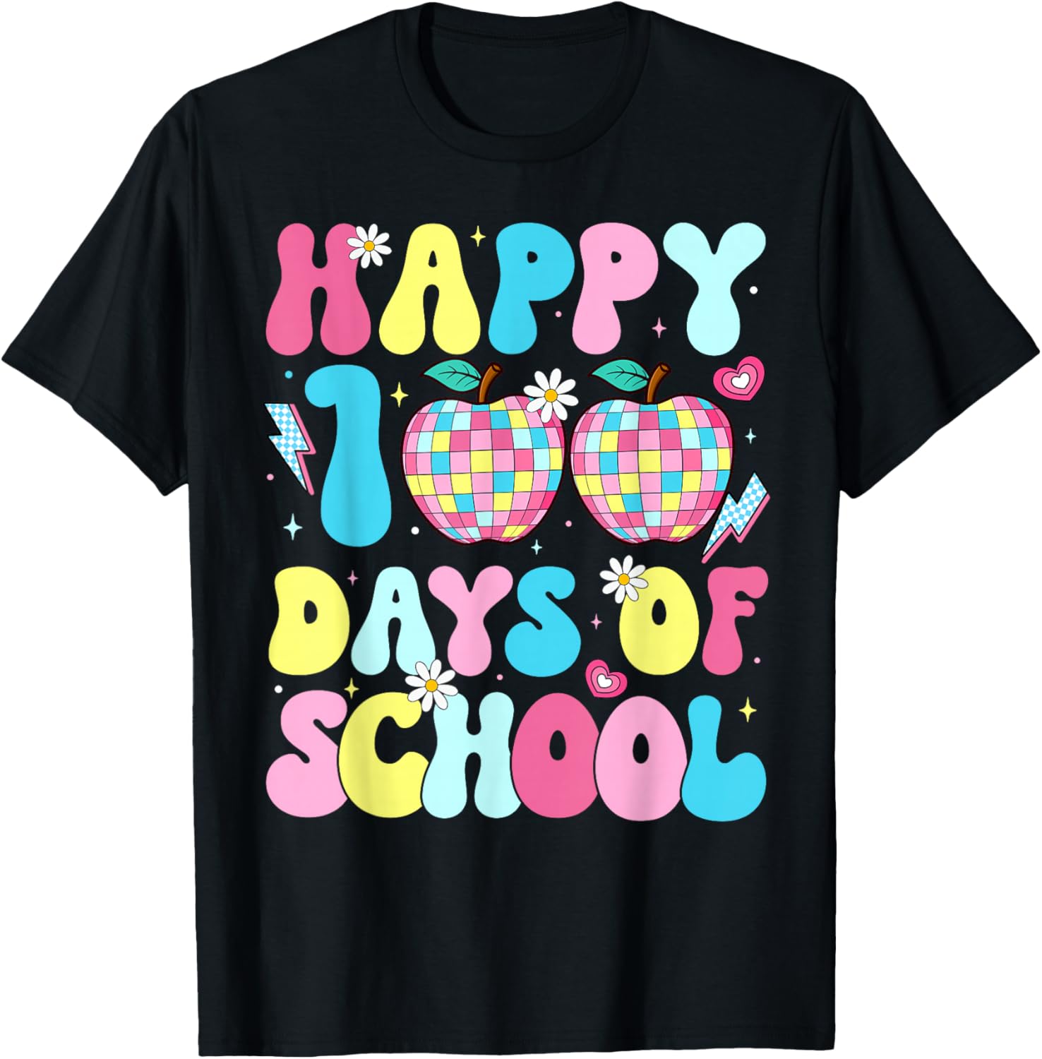 100 Days of School Disco Apple 100th Day Teacher Student T-Shirt - T-Shirt | Black
