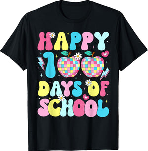100 Days of School Disco Apple 100th Day Teacher Student T-Shirt - T-Shirt | Black