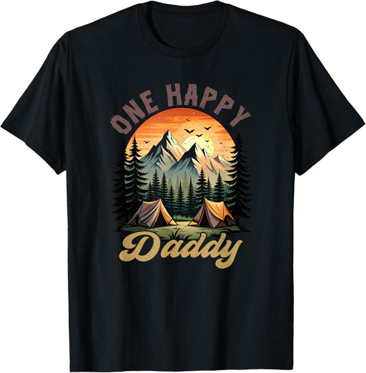 One Happy Daddy Camper 1St Birthday Camping Bear T-Shirt - T-Shirt | Black