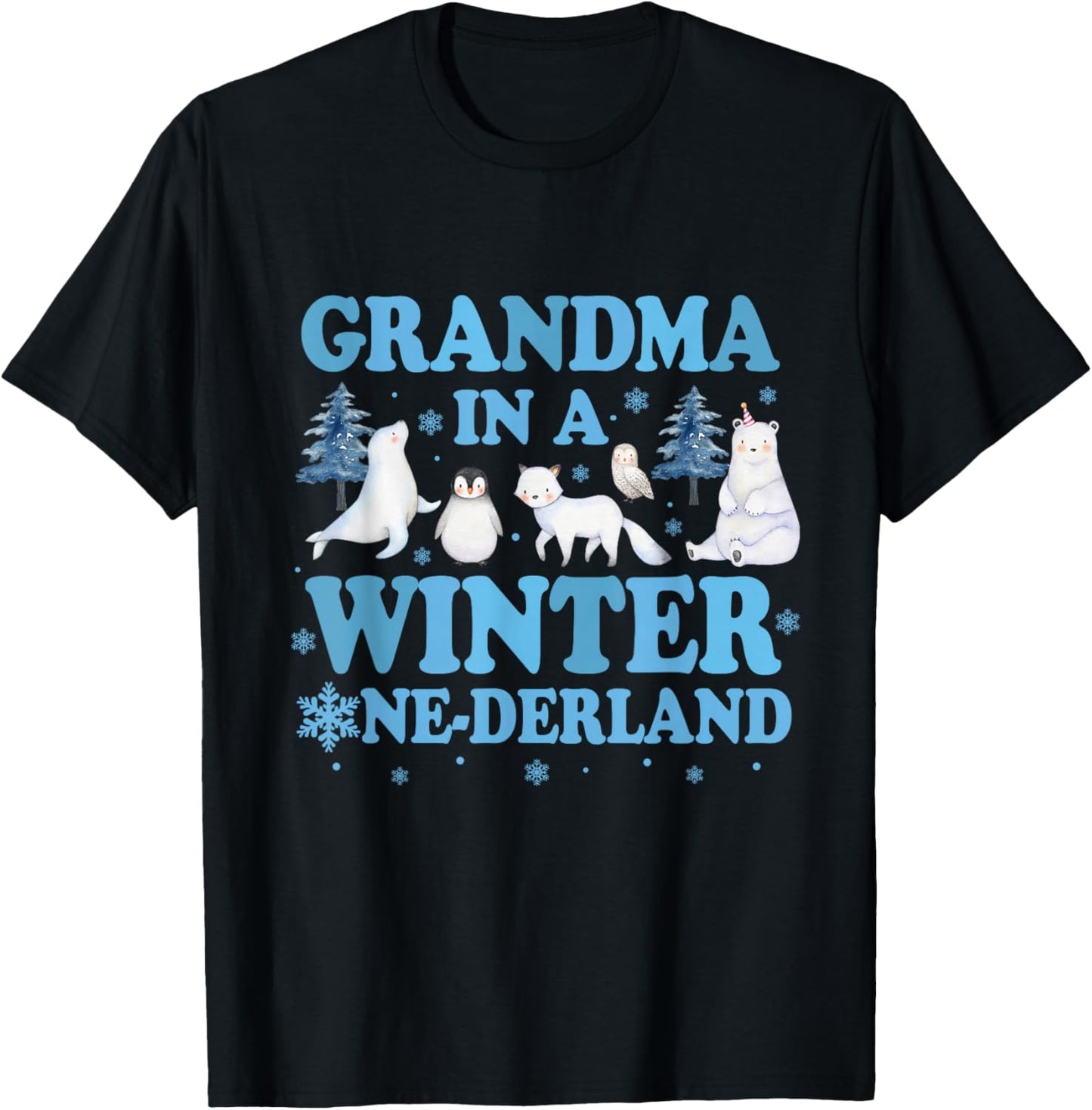Grandma in a Winter Onederland Birthday Boy Arctic Animals T-Shirt - T-Shirt | Black
