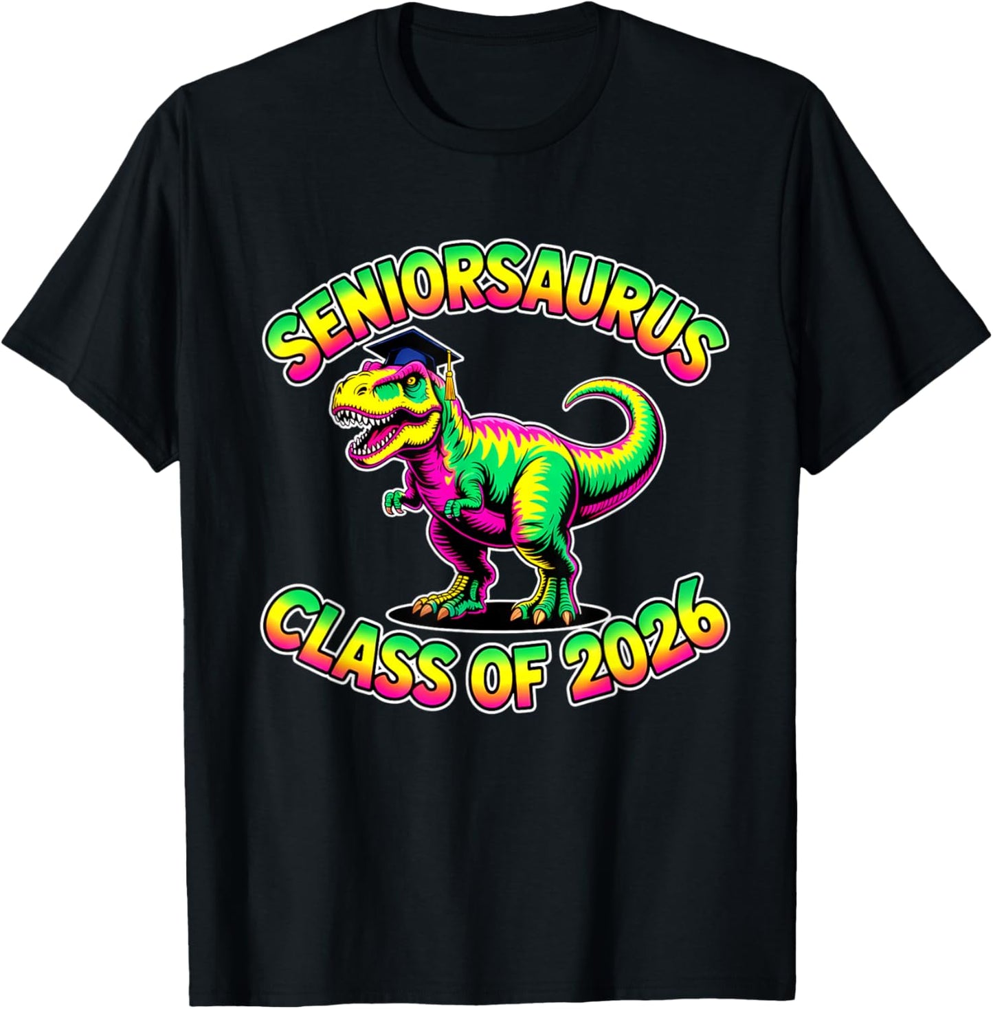 Retro Class 2026 T-Rex Seniorsaurus Seniors Graduation Funny T-Shirt - T-Shirt | Black