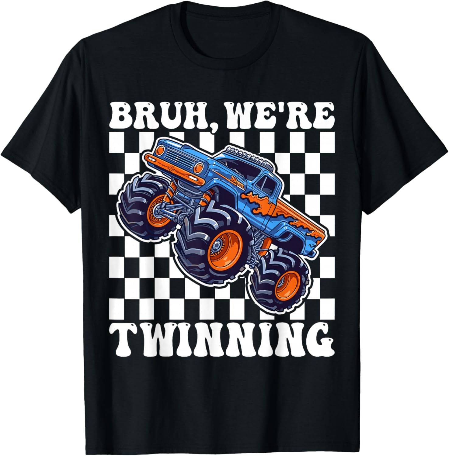 Bruh We are Twinning Kids Boys Funny Twin Day Monster Truck T-Shirt - T-Shirt | Black