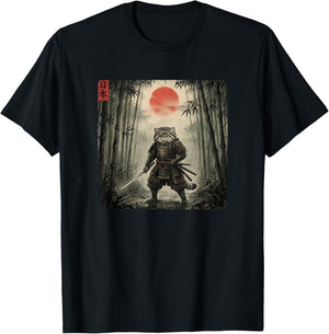 Ukiyo-e Japanese Vintage Warrior Samurai Manul Pallas´s Cat T-Shirt - T-Shirt | Black