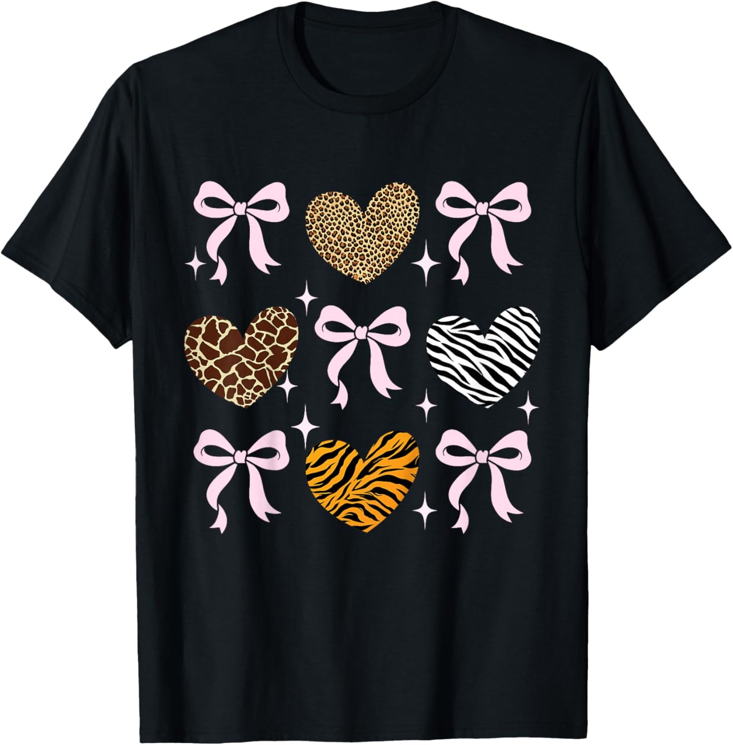 Girls Animal Print Bow Clothes Kids Cheetah Leopard Heart T-Shirt - T-Shirt | Black