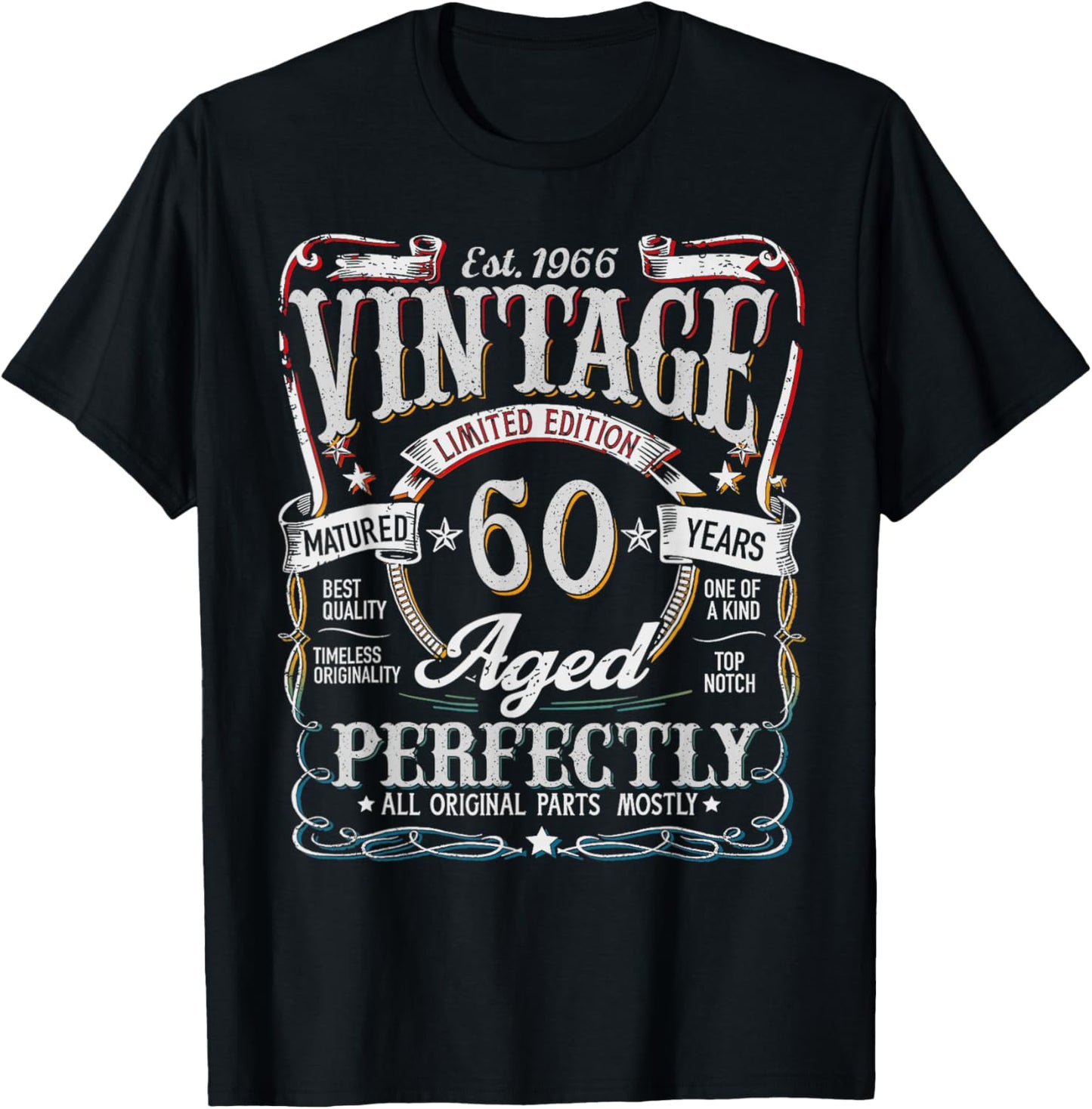 Vintage 1966 60th Birthday Gift Men Women 60 Year Old Retro T-Shirt - T-Shirt | Black