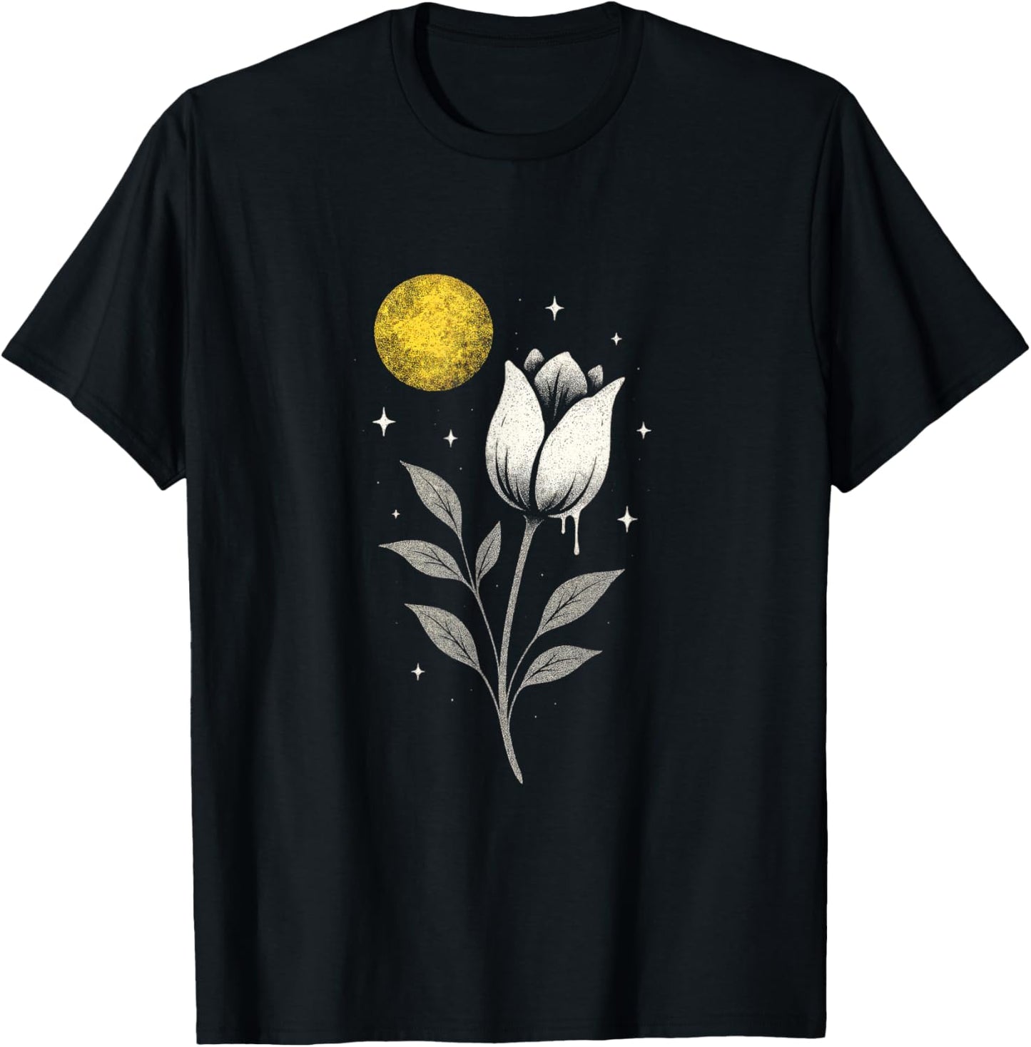 Mystic Flower with Moon - Occult Gothic Witchcraft T-Shirt - T-Shirt | Black