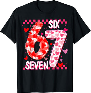 Cute Pink 67 Valentine Six Seven Funny Meme Women Girls T-Shirt - T-Shirt | Black
