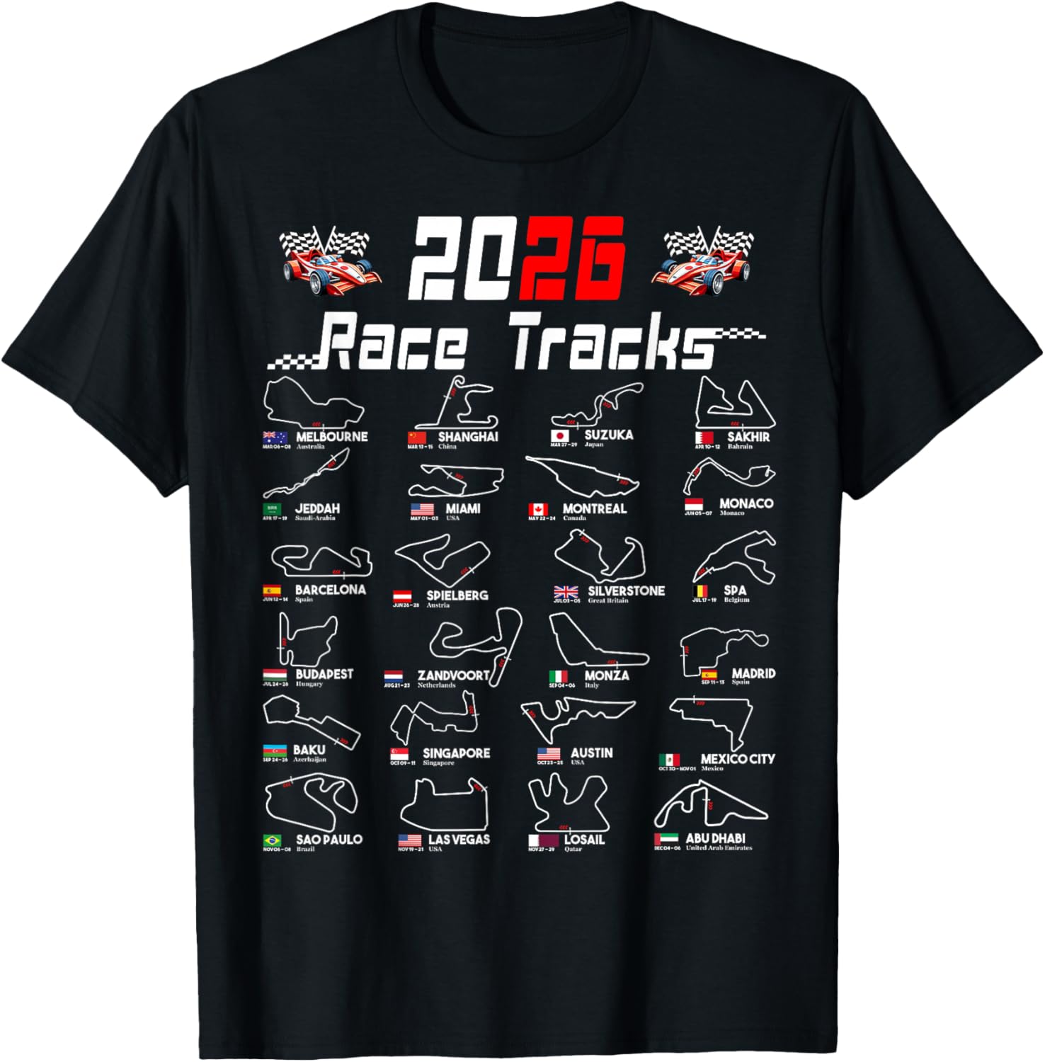 2026 Motorsport Racing Car Schedule T-Shirt - T-Shirt | Black