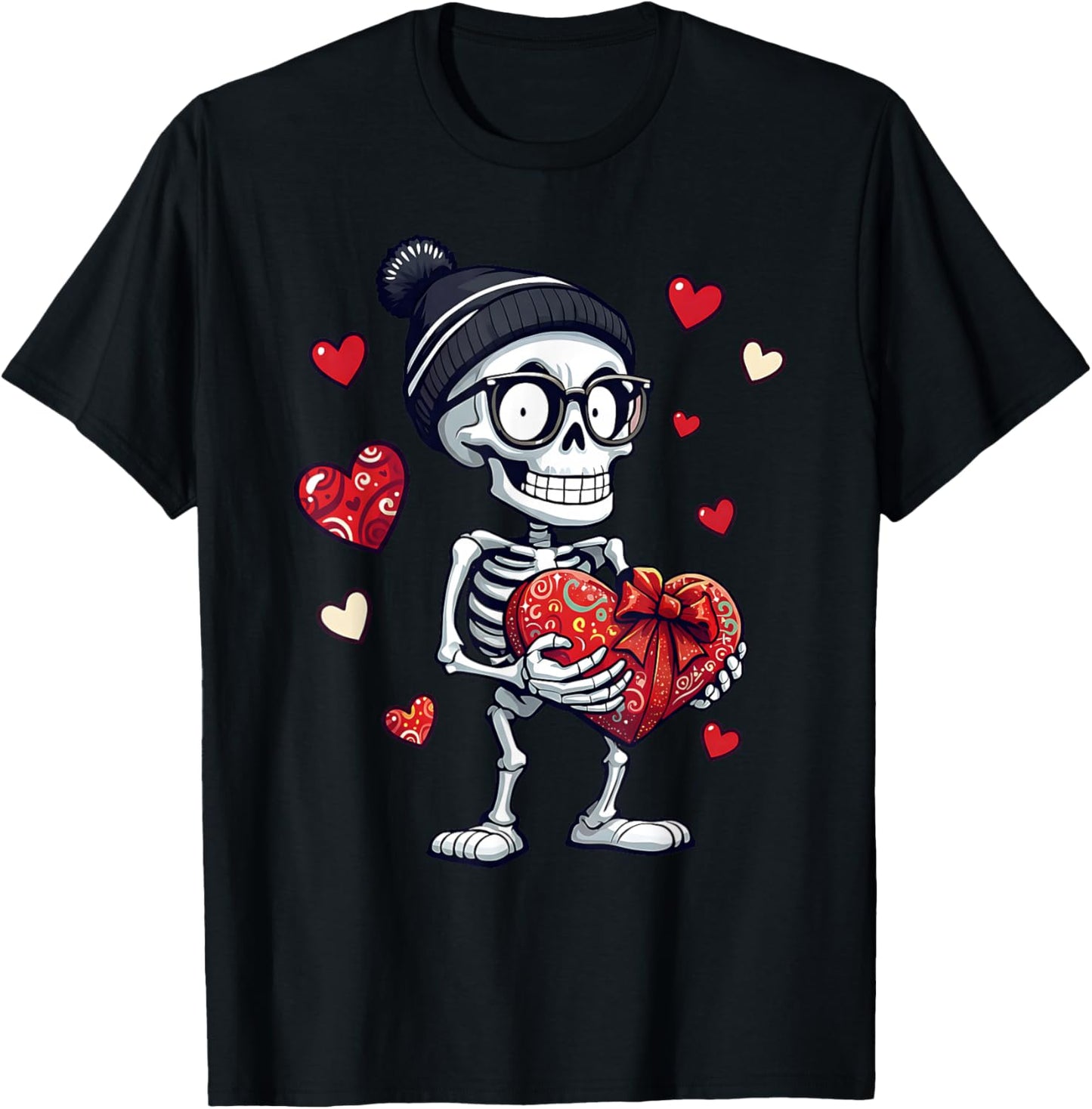 Funny Skeleton Men Women Skeleton Heart Valentines Day T-Shirt - T-Shirt | Black