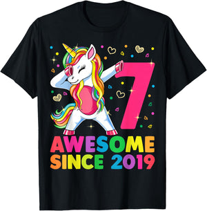 7 Years Old Unicorn Dabbing 7th Birthday Girl Unicorn Party T-Shirt - T-Shirt | Black