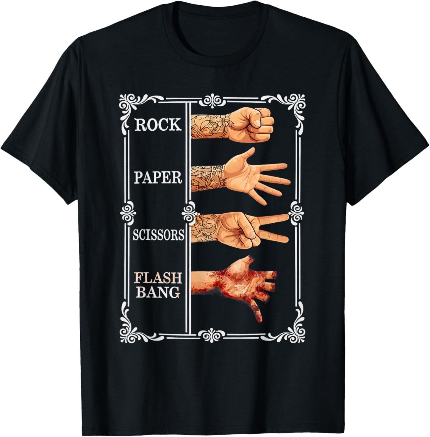 Rock Paper Scissors Flashbang Gamer Meme T-Shirt - T-Shirt | Black