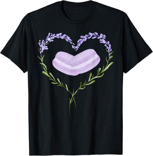 Cute Lavender Flower Heart Macaron Botanical Nature Lover T-Shirt - T-Shirt | Black