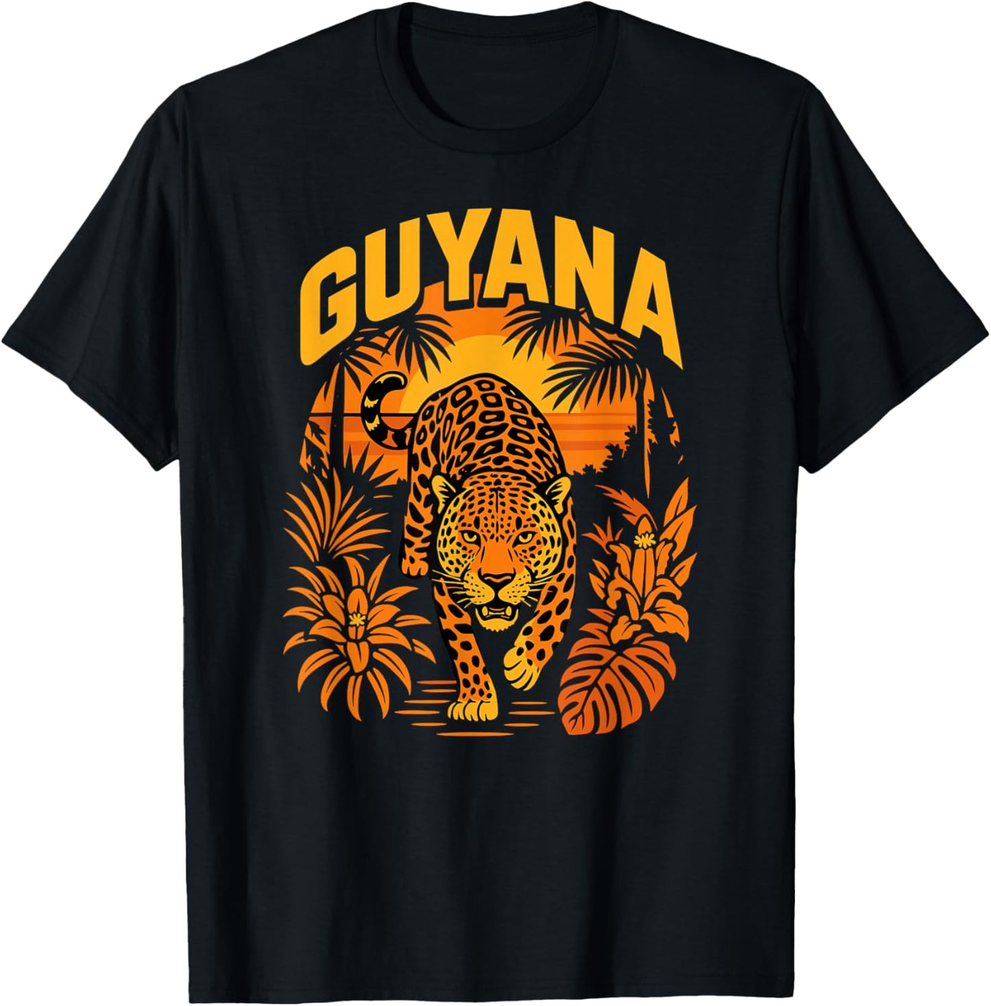 Guyana Jaguar, Sunset Jungle Cat, Tropical Wildlife Animal T-Shirt - T-Shirt | Black