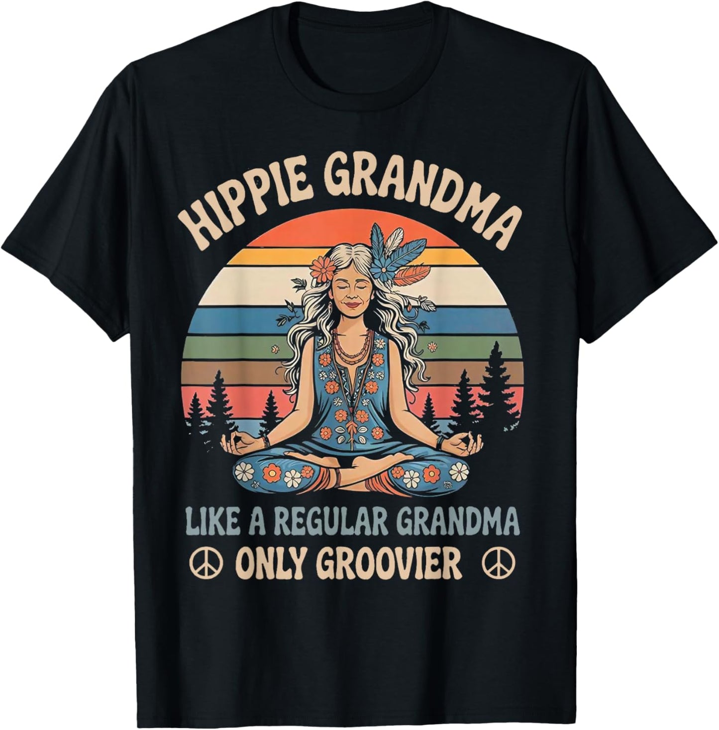 Vintage Hippie Grandma Like A Regular Grandma Only Groovier T-Shirt - T-Shirt | Black