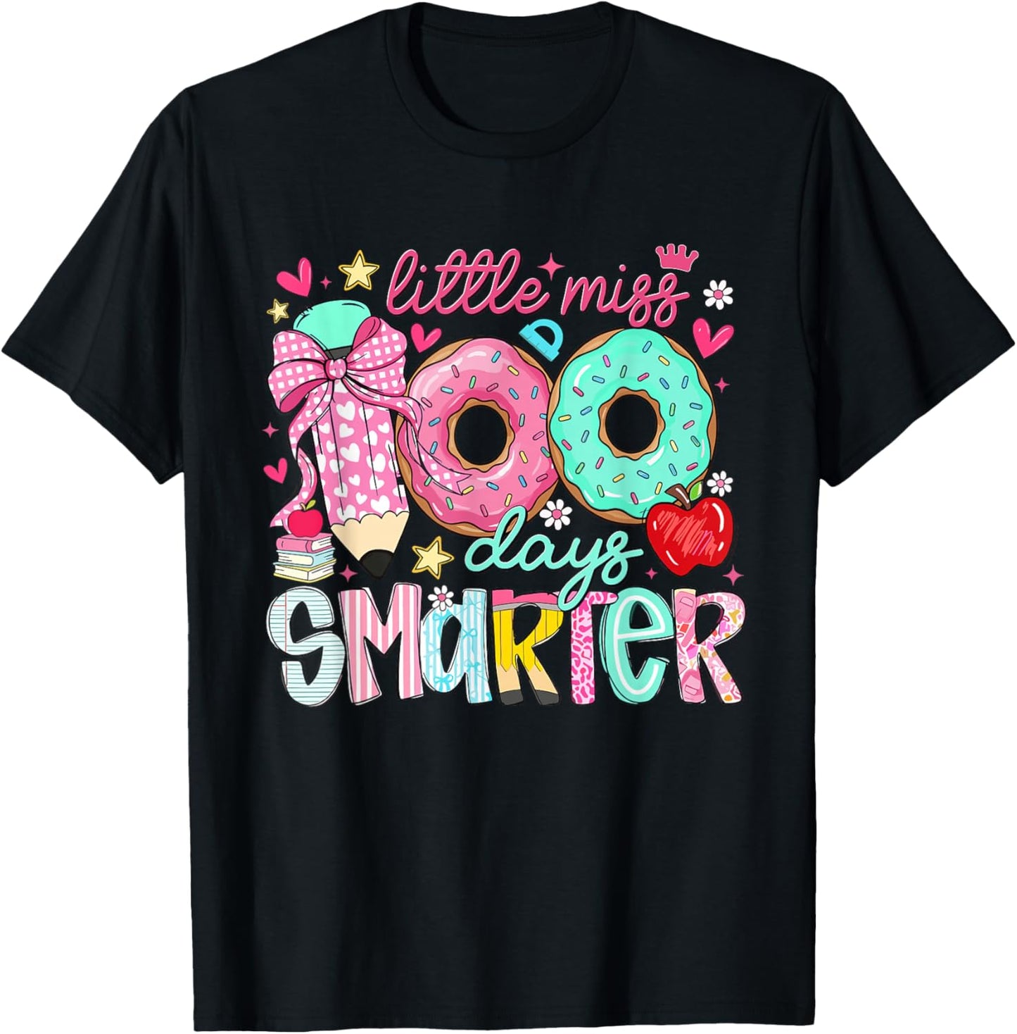 Little Miss 100 Days Smarter Girls Kids 100th Day of School T-Shirt - T-Shirt | Black