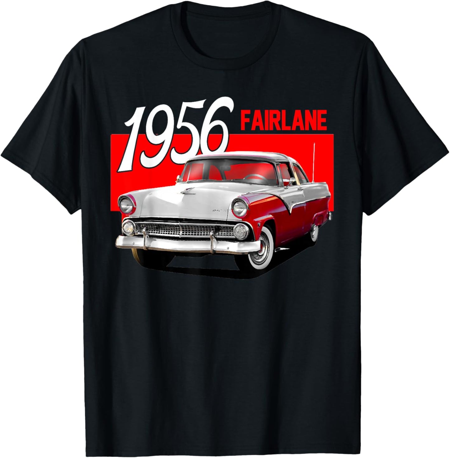 1956 56 Fairlane Red Classic Vintage Old Car USA Flag T-Shirt - T-Shirt | Black