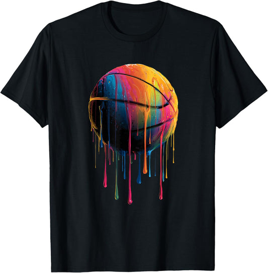 Basketball Colorful Drip Graphic T-Shirt - T-Shirt | Black