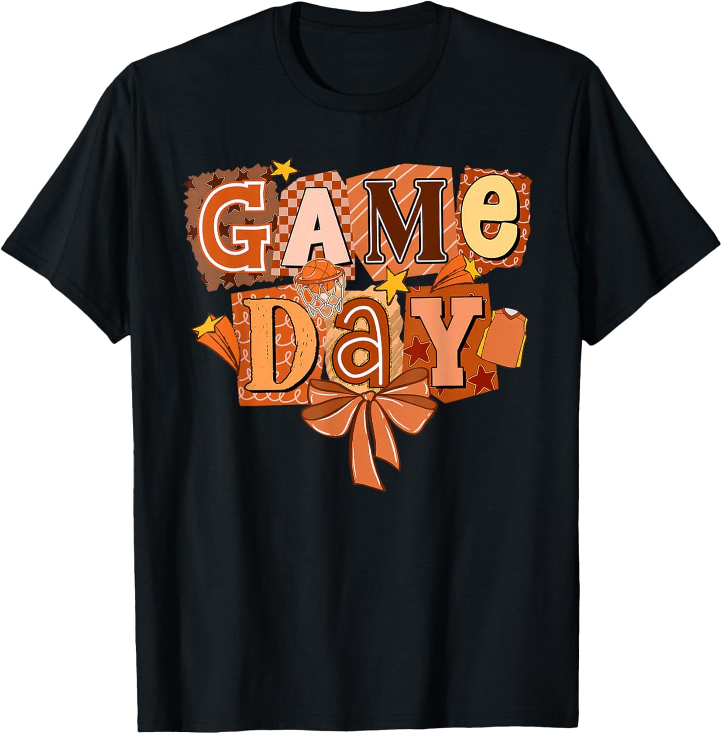 Game Day Cute Basketball Game Day Women Girl Coquette Bow T-Shirt - T-Shirt | Black