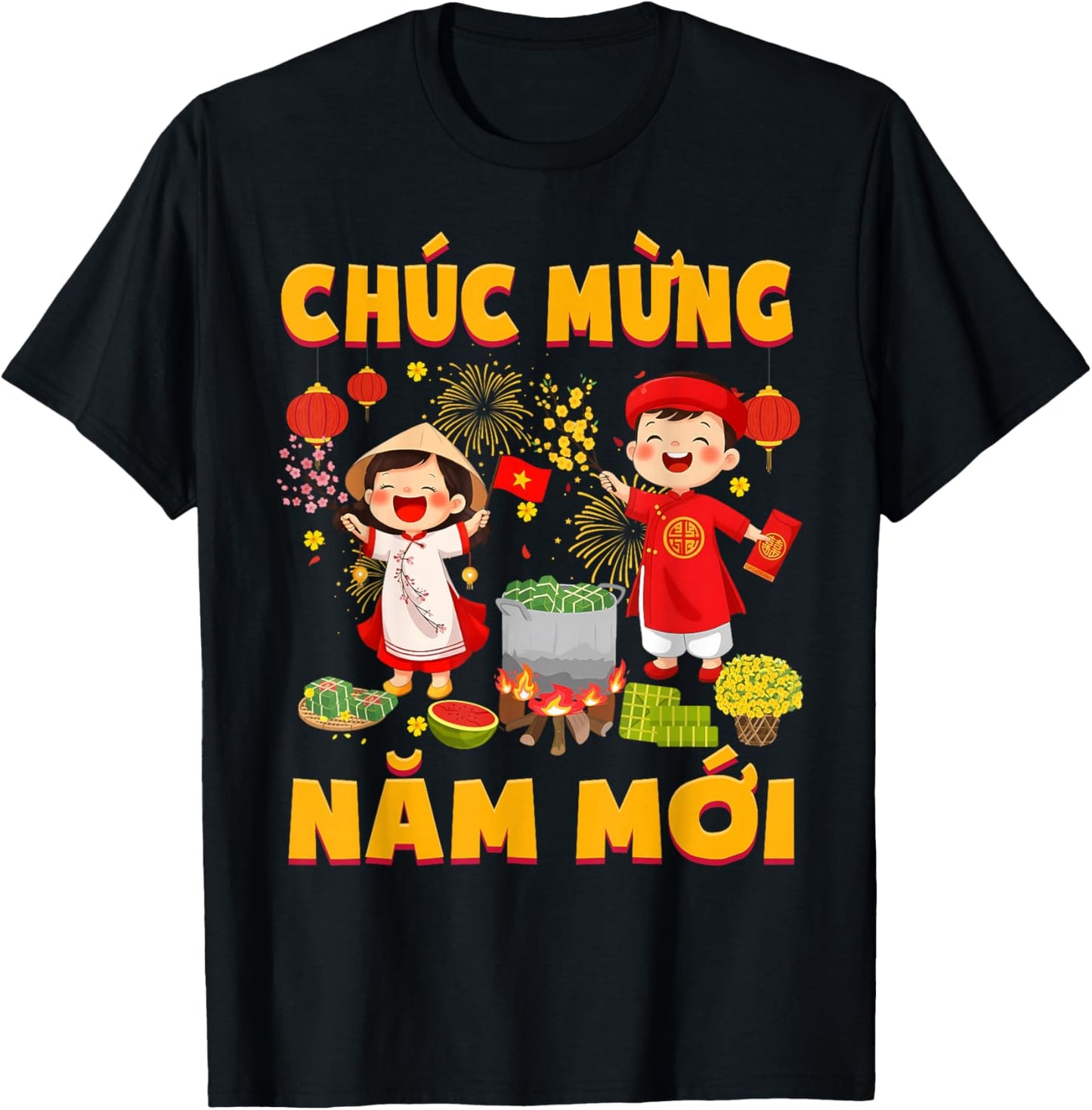 Vietnamese New Year 2026 Chuc Mung NAM Moi TET Holiday Kids T-Shirt - T-Shirt | Black