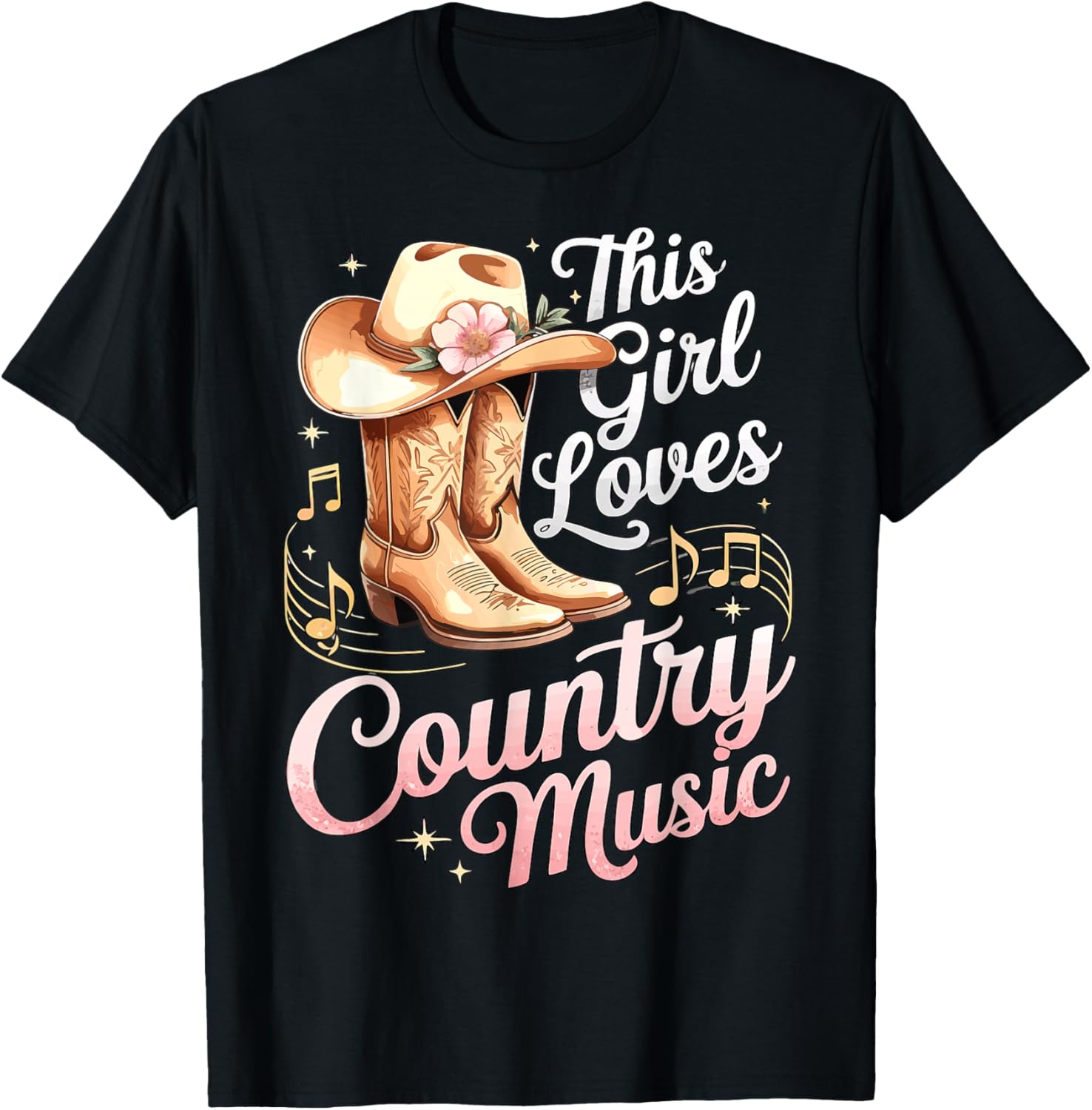 Cowgirl This Girl Loves Country Music T-Shirt - T-Shirt | Black