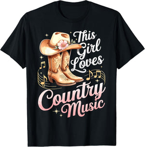 Cowgirl This Girl Loves Country Music T-Shirt - T-Shirt | Black