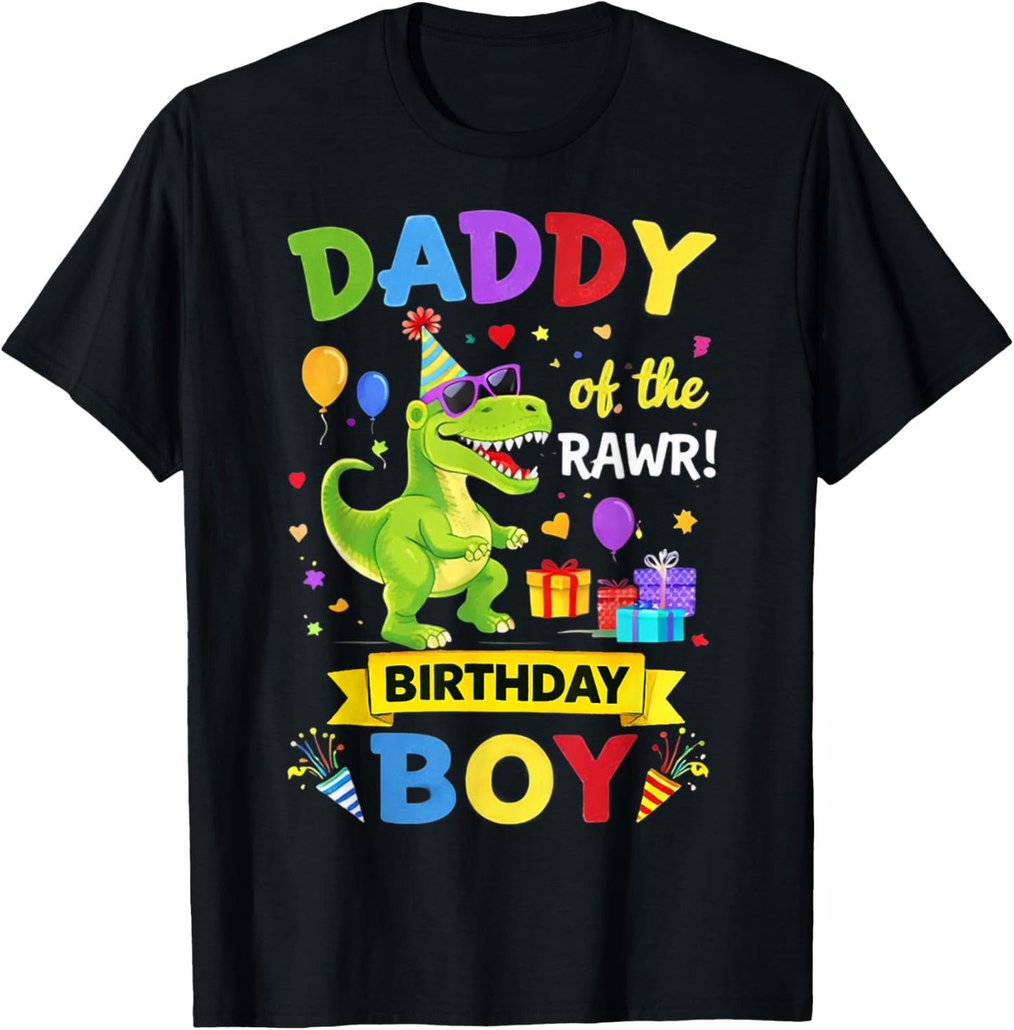 Daddy of The Birthday Boy T-Rex Dinosaur Birthday Party T-Shirt - T-Shirt | Black