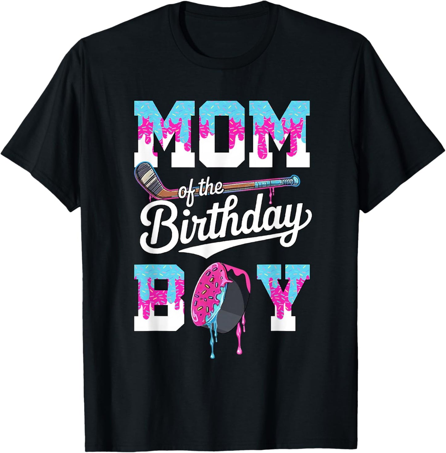Mom of The Birthday Boy Hockey Ice Cream Drip Family T-Shirt - T-Shirt | Black