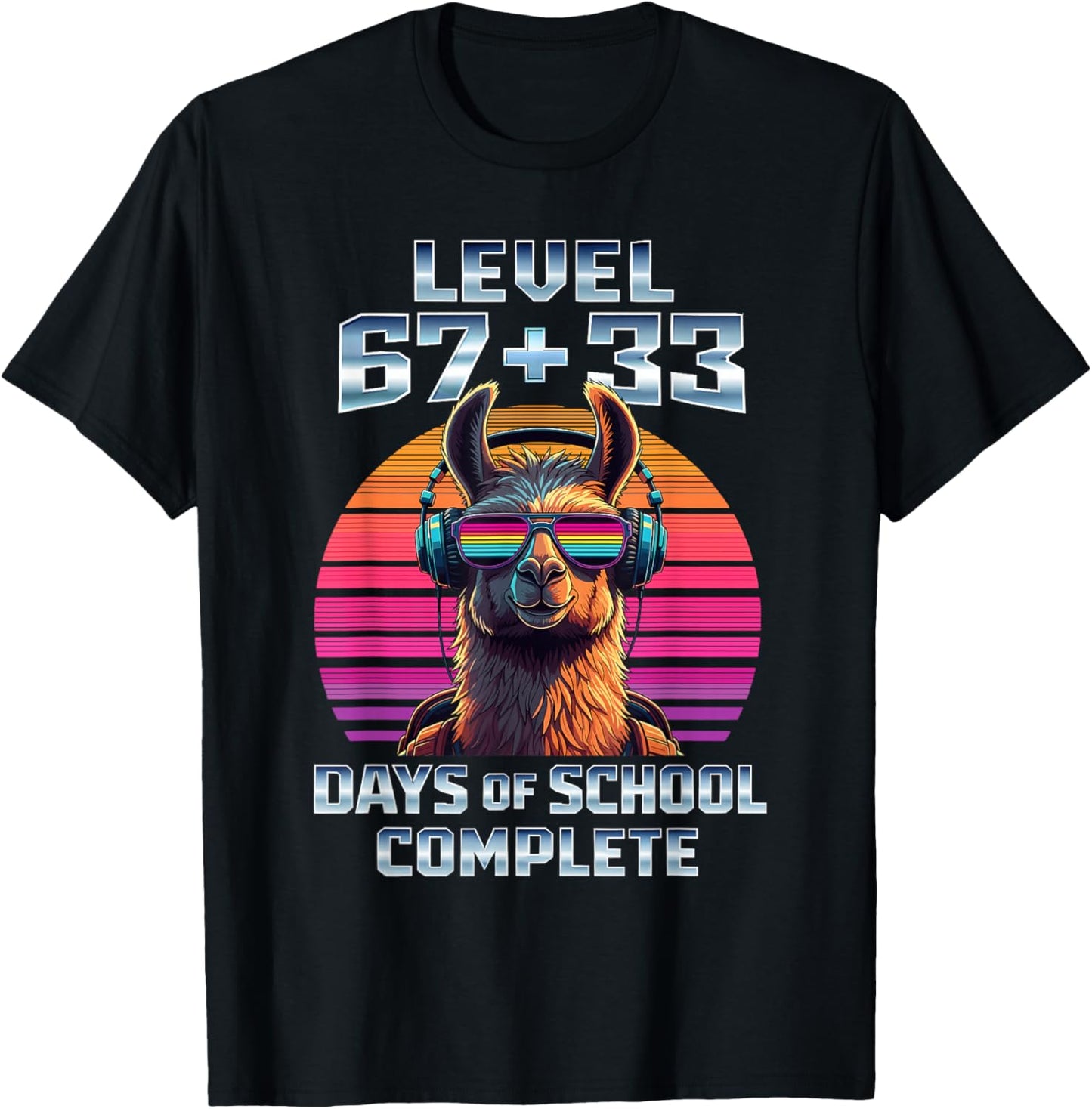 Level 67 33 Days of School 100th Day Funny Llama Boys Kids T-Shirt - T-Shirt | Black
