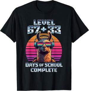 Level 67 33 Days of School 100th Day Funny Llama Boys Kids T-Shirt - T-Shirt | Black