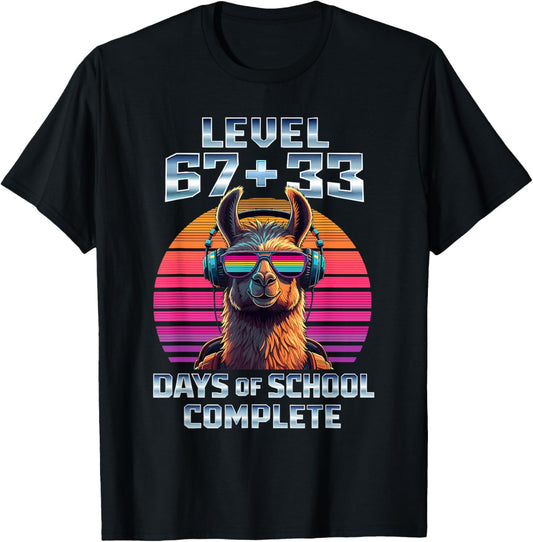 Level 67 33 Days of School 100th Day Funny Llama Boys Kids T-Shirt - T-Shirt | Black