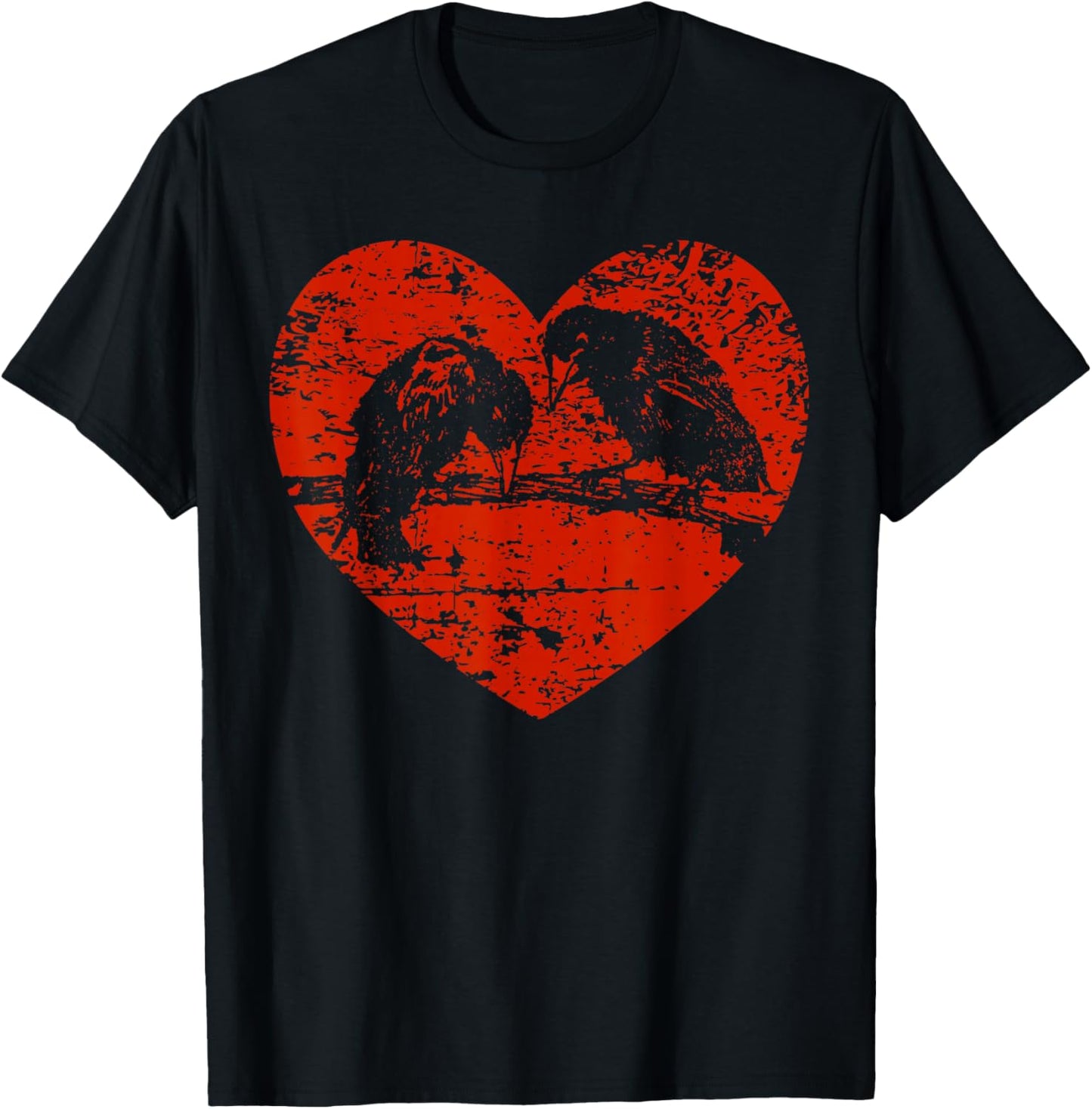 Vintage Valentines Day Graphic Novelty Crow Love Heart T-Shirt - T-Shirt | Black