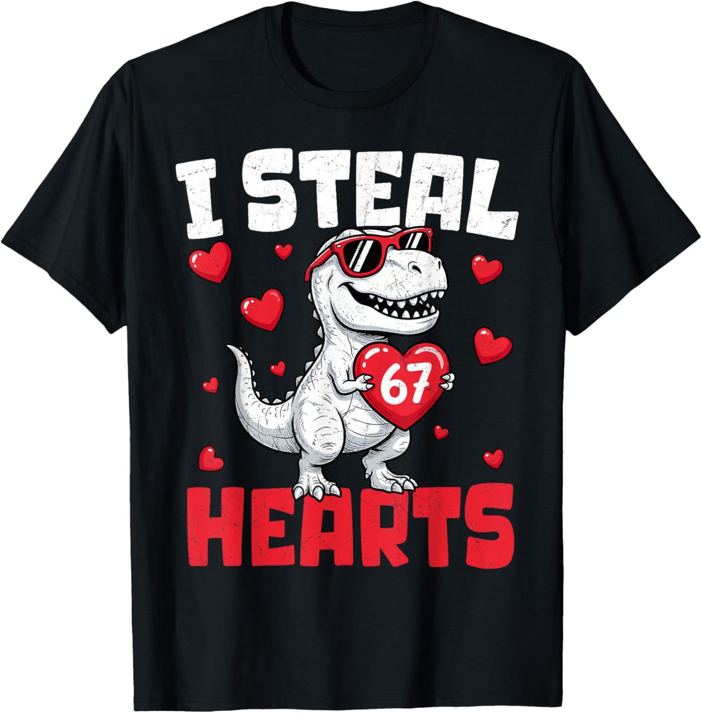 T-Rex I Steal 67 Hearts Valentine’s Day 67 Meme 6 7 Boys T-Shirt - T-Shirt | Black