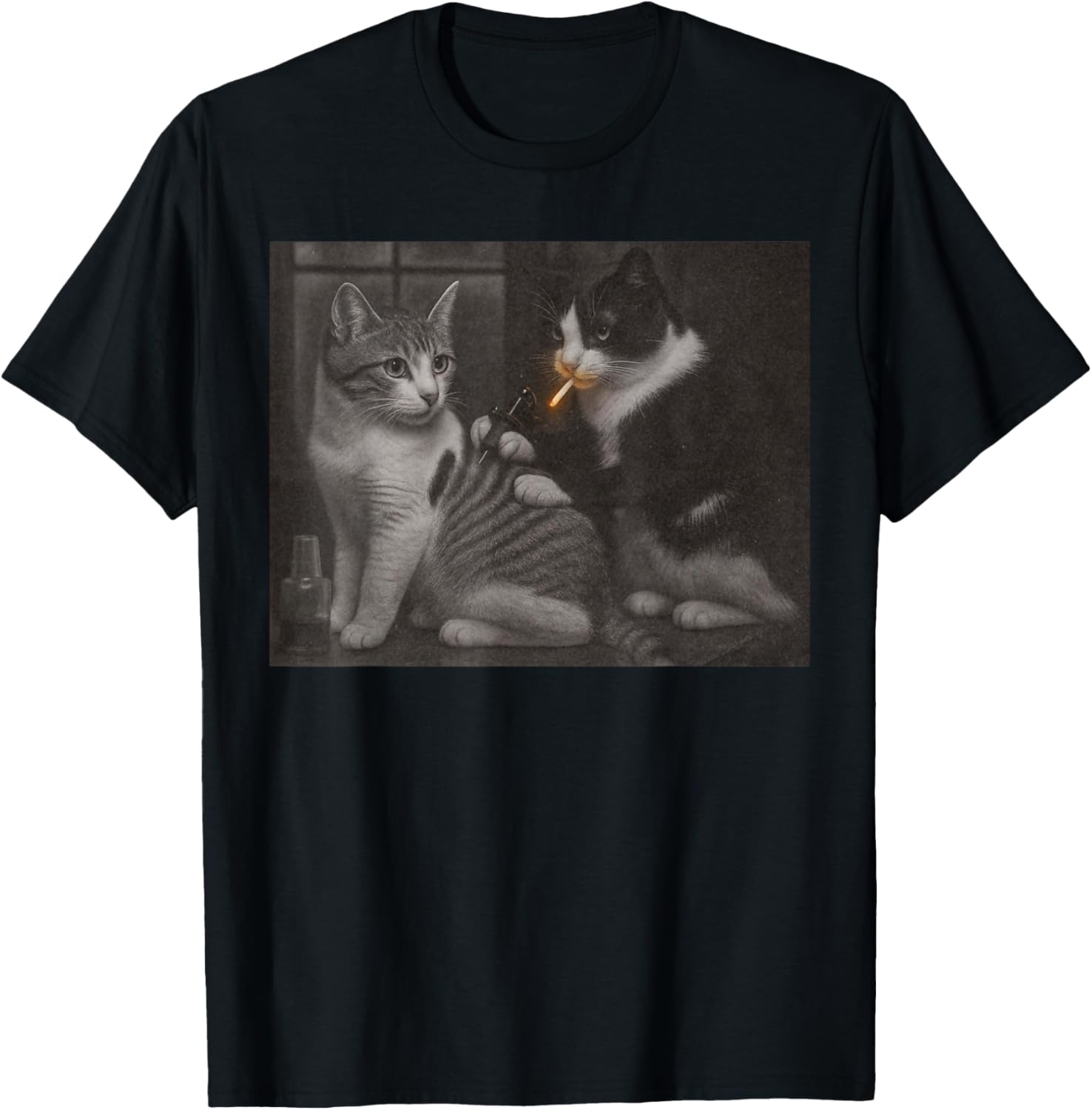 Vintage Cat Tattoo Inked Kitty Artist Funny Meme Men Women T-Shirt - T-Shirt | Black