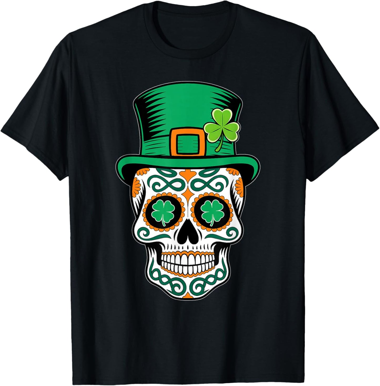 St Patricks Day Sugar Skull Saint Pattys Paddys Men Women T-Shirt - T-Shirt | Black