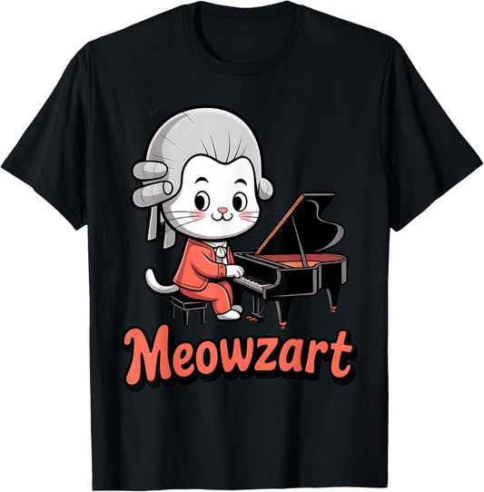 Funny Cat Mozart Meowzart Piano Music T-Shirt - T-Shirt | Black